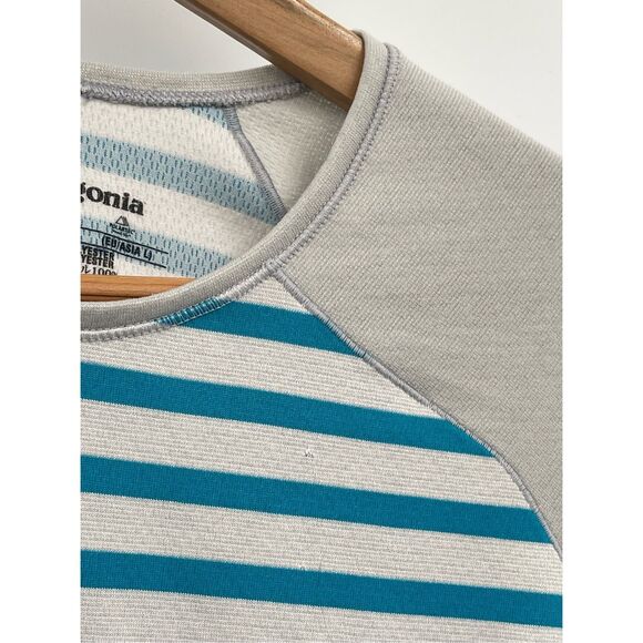 Patagonia Shirt Capilene 3 Midweight Baselayer Women Medium Aqua Blue Stripe - Picture 7 of 10